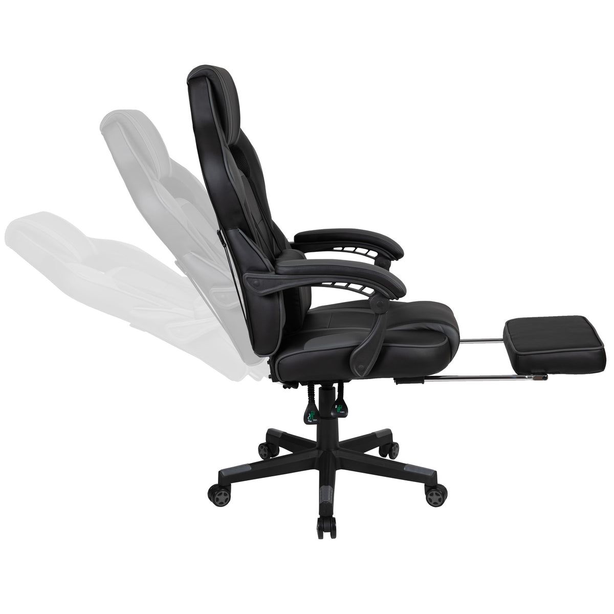 Black |#| Gaming Bundle-Cup/Headphone Desk & Black Reclining Footrest Chair