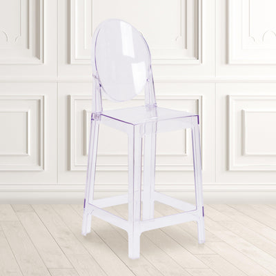 Ghost Counter Stool in Transparent Crystal with Oval Back