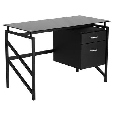 Glass Desk with Two Drawer Pedestal - View 1