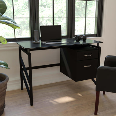 Glass Desk with Two Drawer Pedestal - View 2
