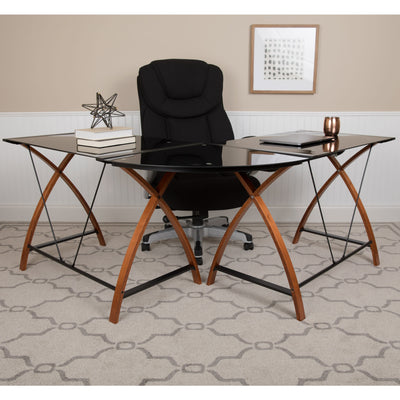 Glass L-Shape Corner Computer Desk with Pull-Out Keyboard Tray - View 2