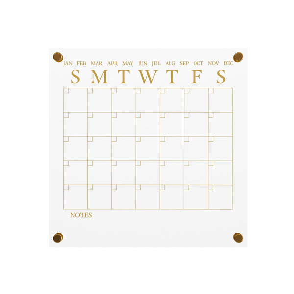 Clear/Gold |#| Premium Clear Acrylic Wall Calendar with Gold Printing and Dry Erase Marker