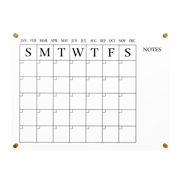 Clear/Black |#| Premium Clear Acrylic Monthly Wall Calendar with Notes Section & Black Printing