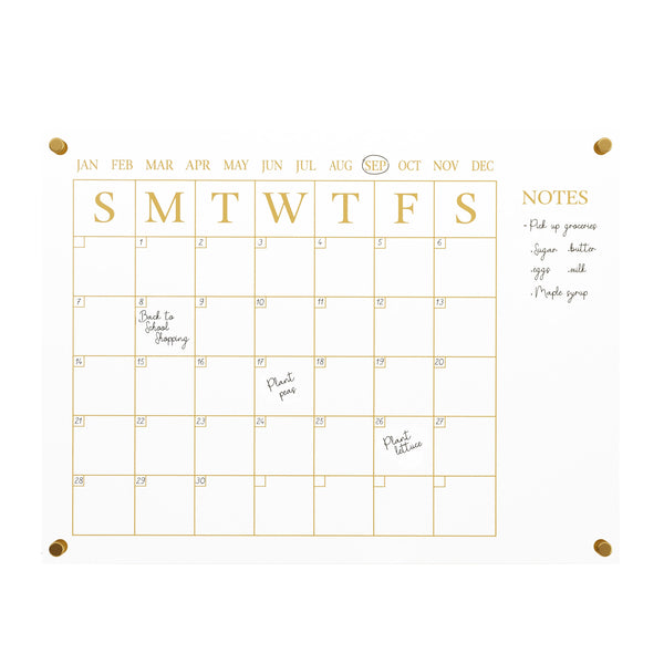 Clear/Gold |#| Premium Clear Acrylic Monthly Wall Calendar with Notes Section and Gold Printing