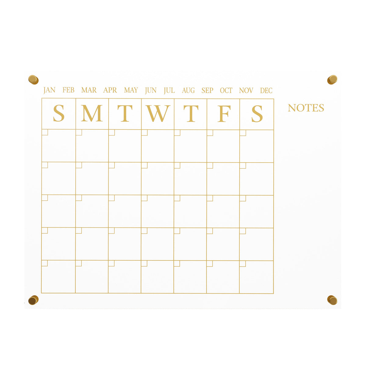 Clear/Gold |#| Premium Clear Acrylic Monthly Wall Calendar with Notes Section and Gold Printing