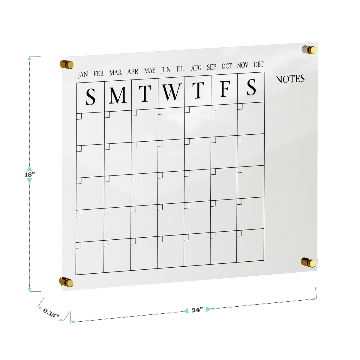 Clear/Black |#| Premium Clear Acrylic Monthly Wall Calendar with Notes Section & Black Printing