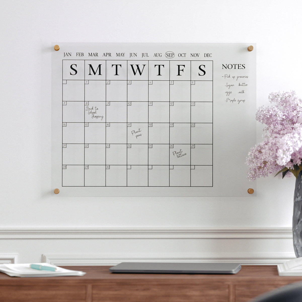 Clear/Black |#| Premium Clear Acrylic Monthly Wall Calendar with Notes Section & Black Printing