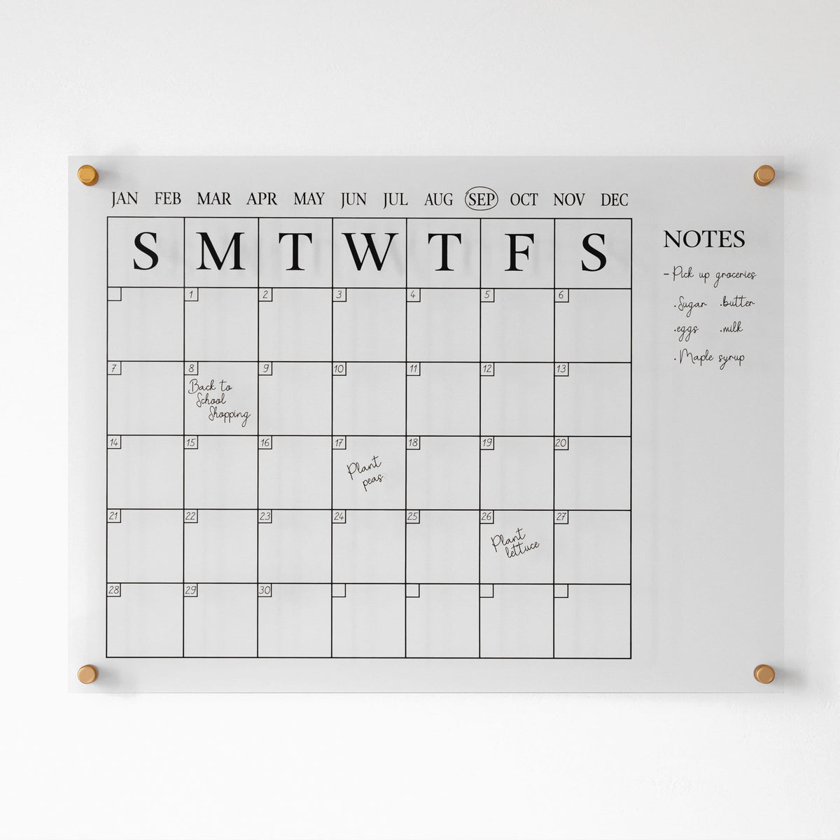 Clear/Black |#| Premium Clear Acrylic Monthly Wall Calendar with Notes Section & Black Printing