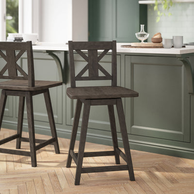 Gwendolyn Commercial Grade Solid Wood Modern Farmhouse Swivel Counter Height Barstool