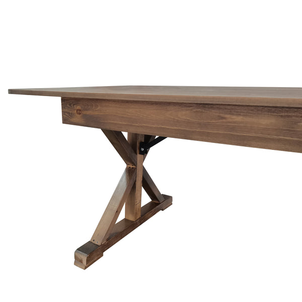 Antique Rustic |#| Solid Pine Farm Dining Table with X-Style Legs in Antique Rustic - 9' x 40inch