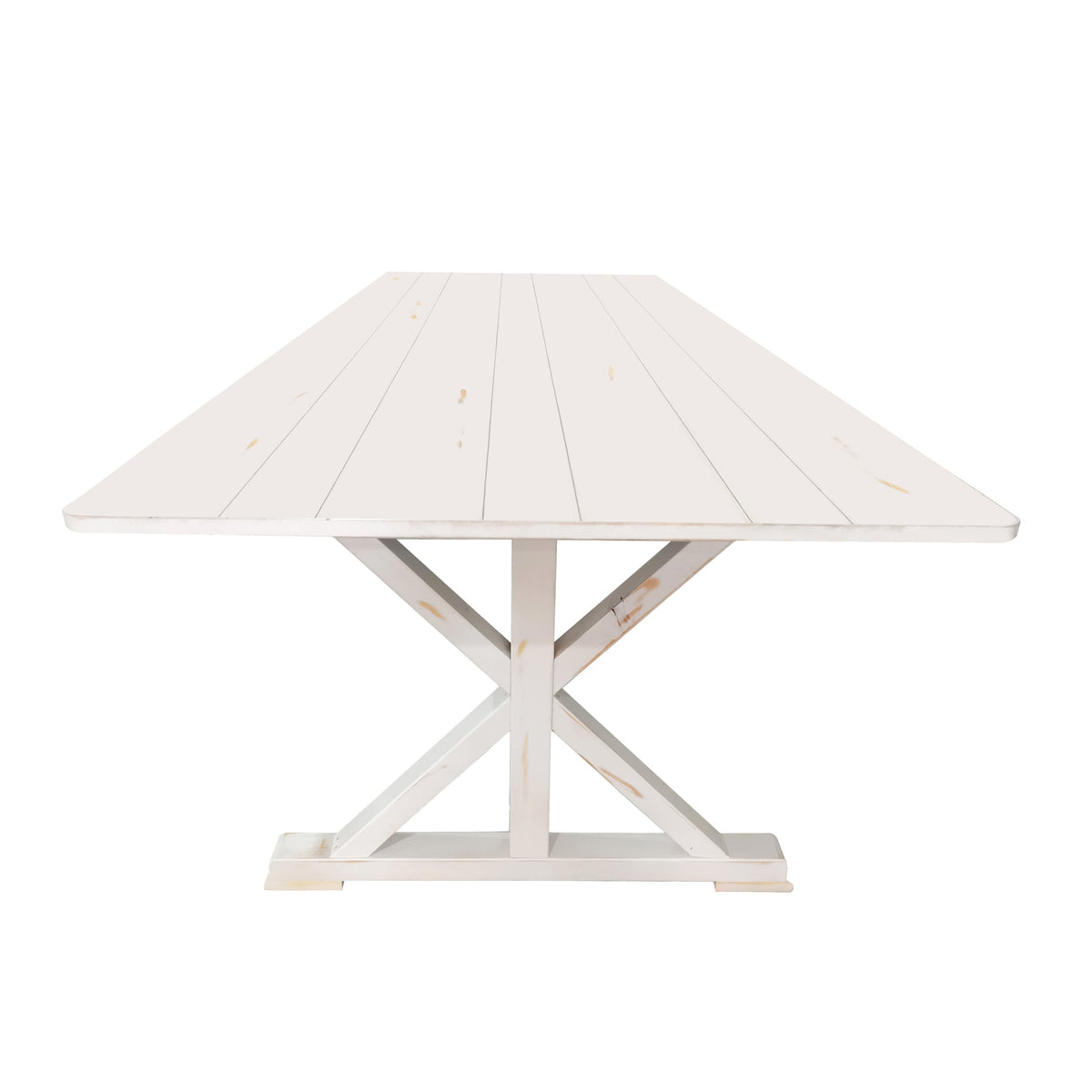 Antique Rustic White |#| Solid Pine Farm Dining Table with X-Style Legs in Antique Rustic White-9' x 40inch