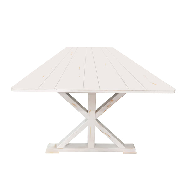 Antique Rustic White |#| Solid Pine Farm Dining Table with X-Style Legs in Antique Rustic White-9' x 40inch