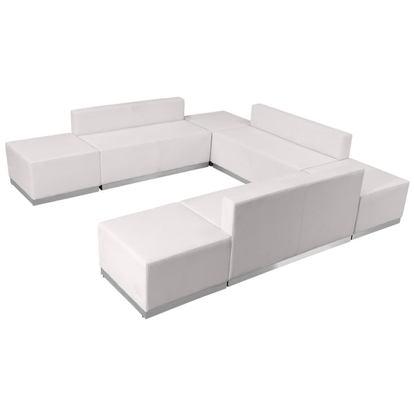 Melrose White |#| 7 PC White LeatherSoft Modular Reception Configuration w/Taut Back &Seat
