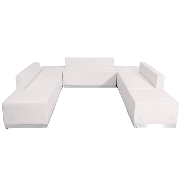 Melrose White |#| 7 PC White LeatherSoft Modular Reception Configuration w/Taut Back &Seat