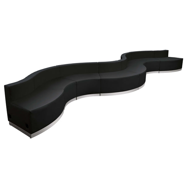 Black |#| 8 PC Black LeatherSoft Modular Reception Configuration w/Taut Back &Seat