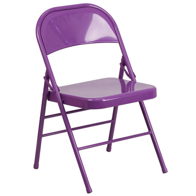 HERCULES COLORBURST Series Triple Braced & Double Hinged Metal Folding Chair - View 1