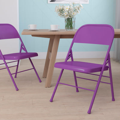 HERCULES COLORBURST Series Triple Braced & Double Hinged Metal Folding Chair - View 2
