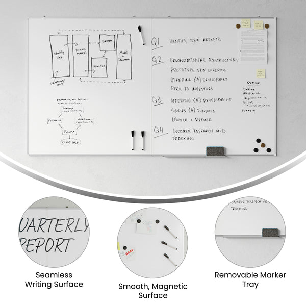 72" x 40" |#| 72x40 Aluminum Magnetic Dry Erase Board with Wall Mount, Marker Tray