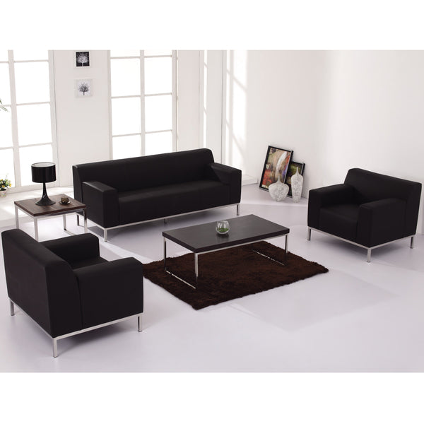 Black LeatherSoft Loveseat w/ Line Stitching & Integrated Stainless Steel Frame