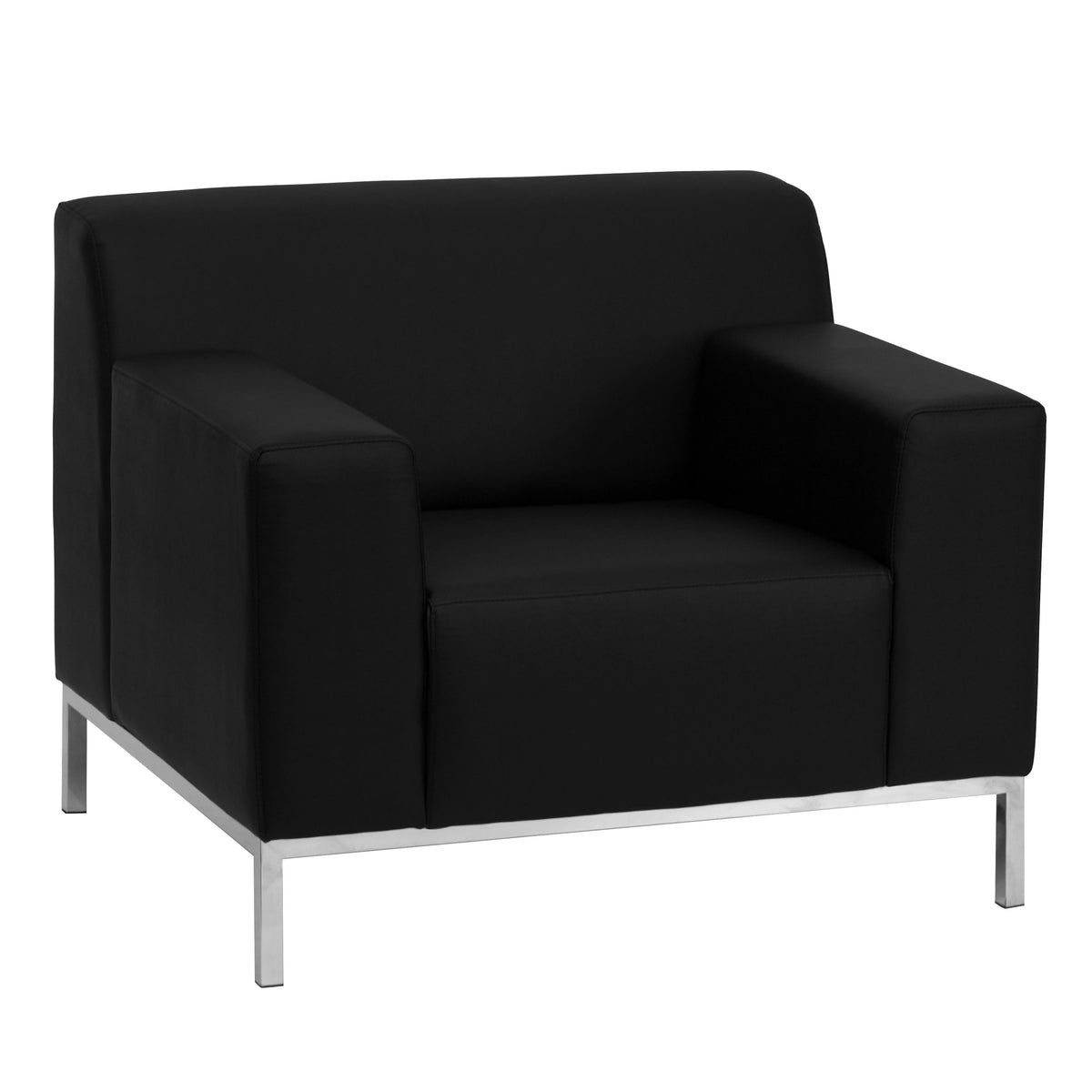 Black LeatherSoft Reception Room Set w/ Line Stitching &Stainless Steel Frame