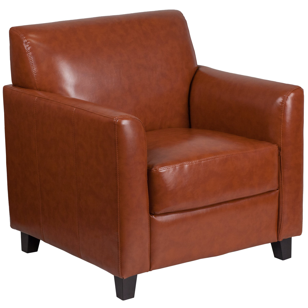 Cognac |#| Cognac LeatherSoft Chair with Clean Line Stitched Frame - Reception Seating