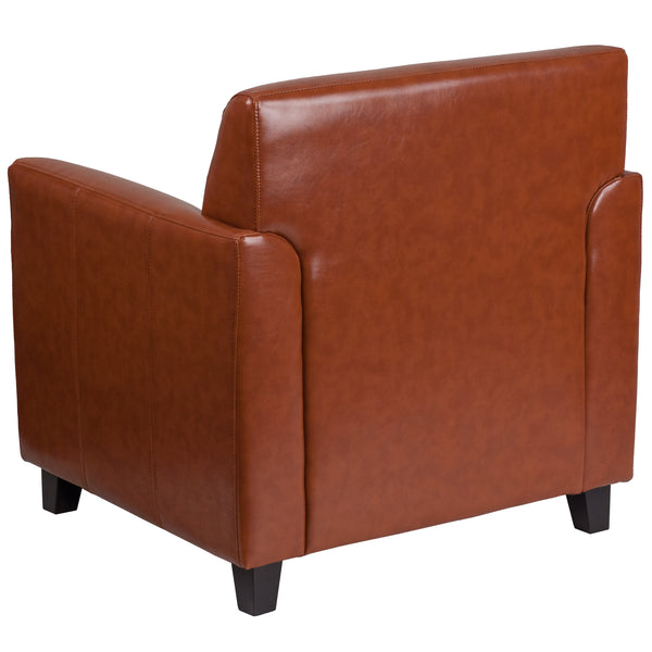 Cognac |#| Cognac LeatherSoft Chair with Clean Line Stitched Frame - Reception Seating