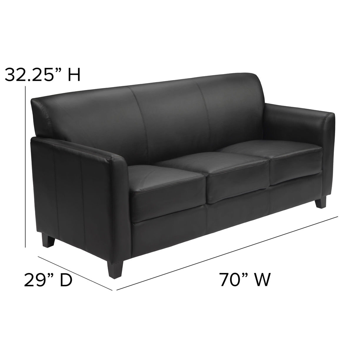 Black |#| Black LeatherSoft Sofa with Clean Line Stitched Frame - Reception Seating