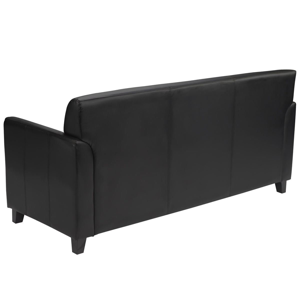 Black |#| Black LeatherSoft Sofa with Clean Line Stitched Frame - Reception Seating
