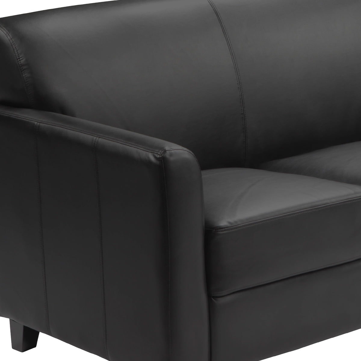 Black |#| Black LeatherSoft Sofa with Clean Line Stitched Frame - Reception Seating