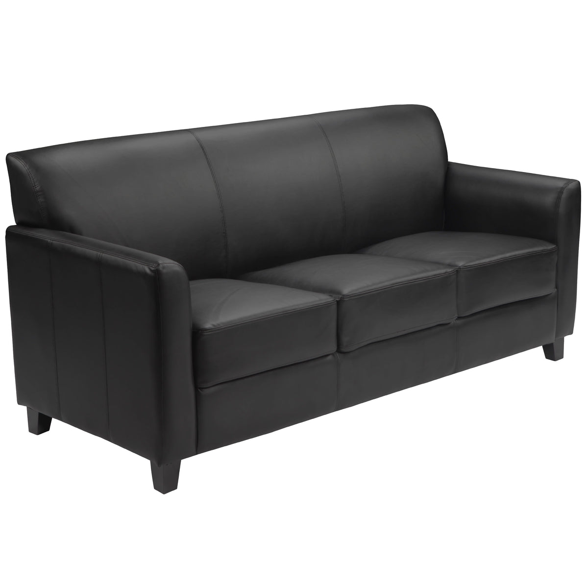 Black |#| Black LeatherSoft Sofa with Clean Line Stitched Frame - Reception Seating