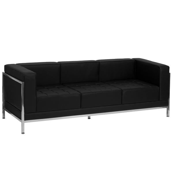 Black |#| Black LeatherSoft Modular Sofa with Quilted Tufted Seat and Encasing Frame