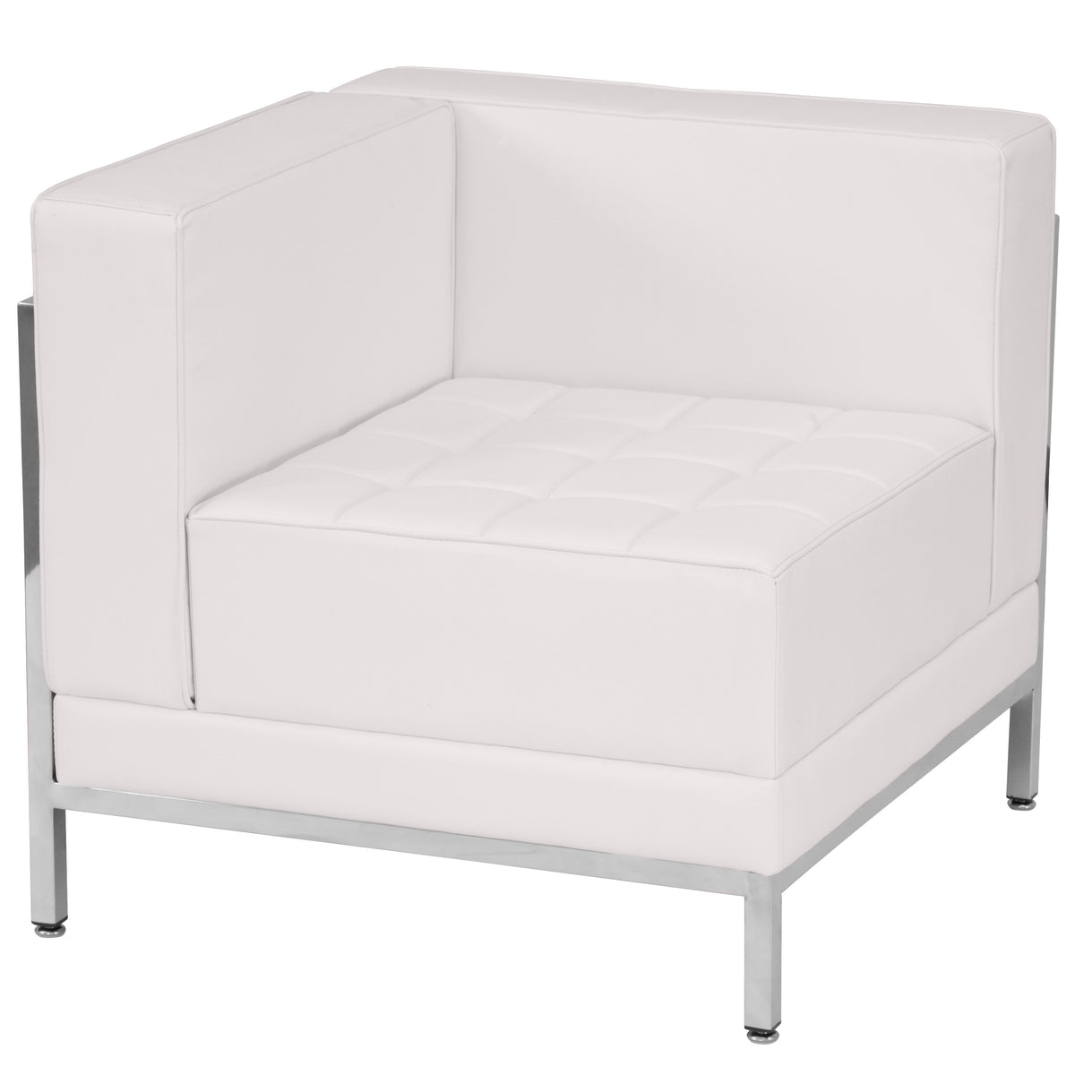 Melrose White |#| White LeatherSoft Modular Left Corner Chair with Quilted Tufted Seat