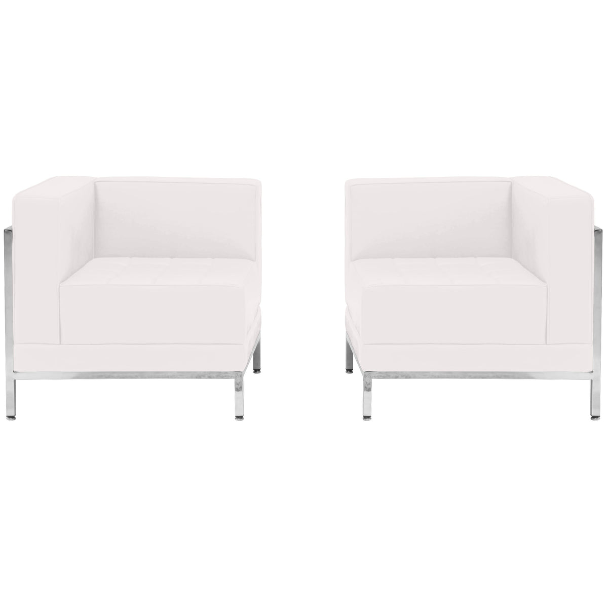 Melrose White |#| White LeatherSoft 2 Piece Modular Corner Chair Set with Taut Back and Seat