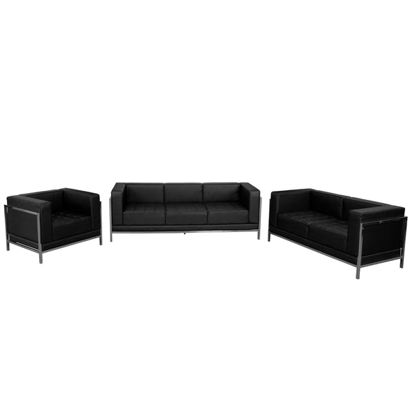 Black LeatherSoft 3 Piece Modular Sofa Set with Taut Back and Seat
