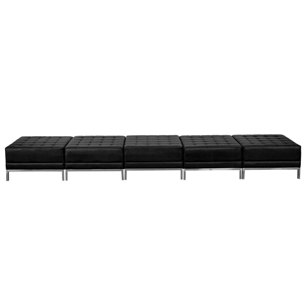 Black |#| Black LeatherSoft Backless Five Seat Bench w/Integrated Stainless Steel Legs