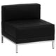 Black |#| 7 Piece Black LeatherSoft Modular Sectional Configuration - Stainless Steel Legs