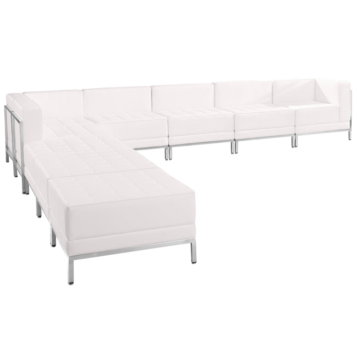 Melrose White |#| 9 Piece White LeatherSoft Modular Sectional Configuration - Stainless Steel Legs