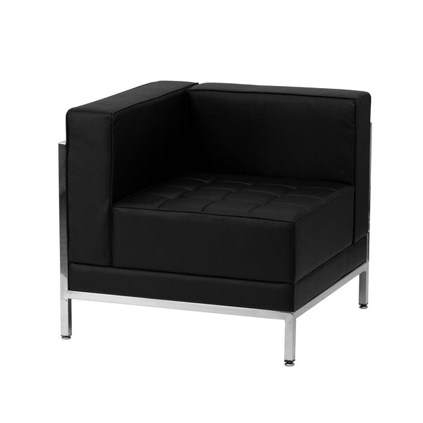 Black |#| 9 Piece Black LeatherSoft Modular Sectional Configuration - Stainless Steel Legs