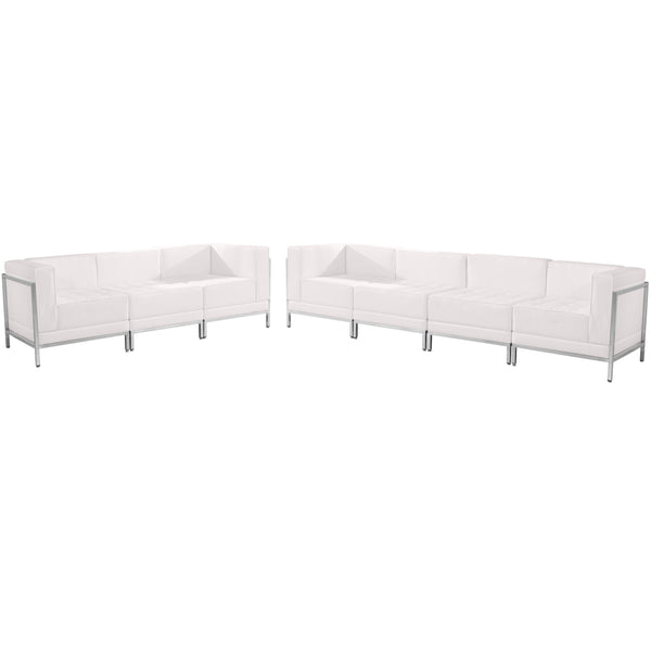 Melrose White |#| 5 Piece White LeatherSoft Modular Sofa Set with Taut Back and Seat