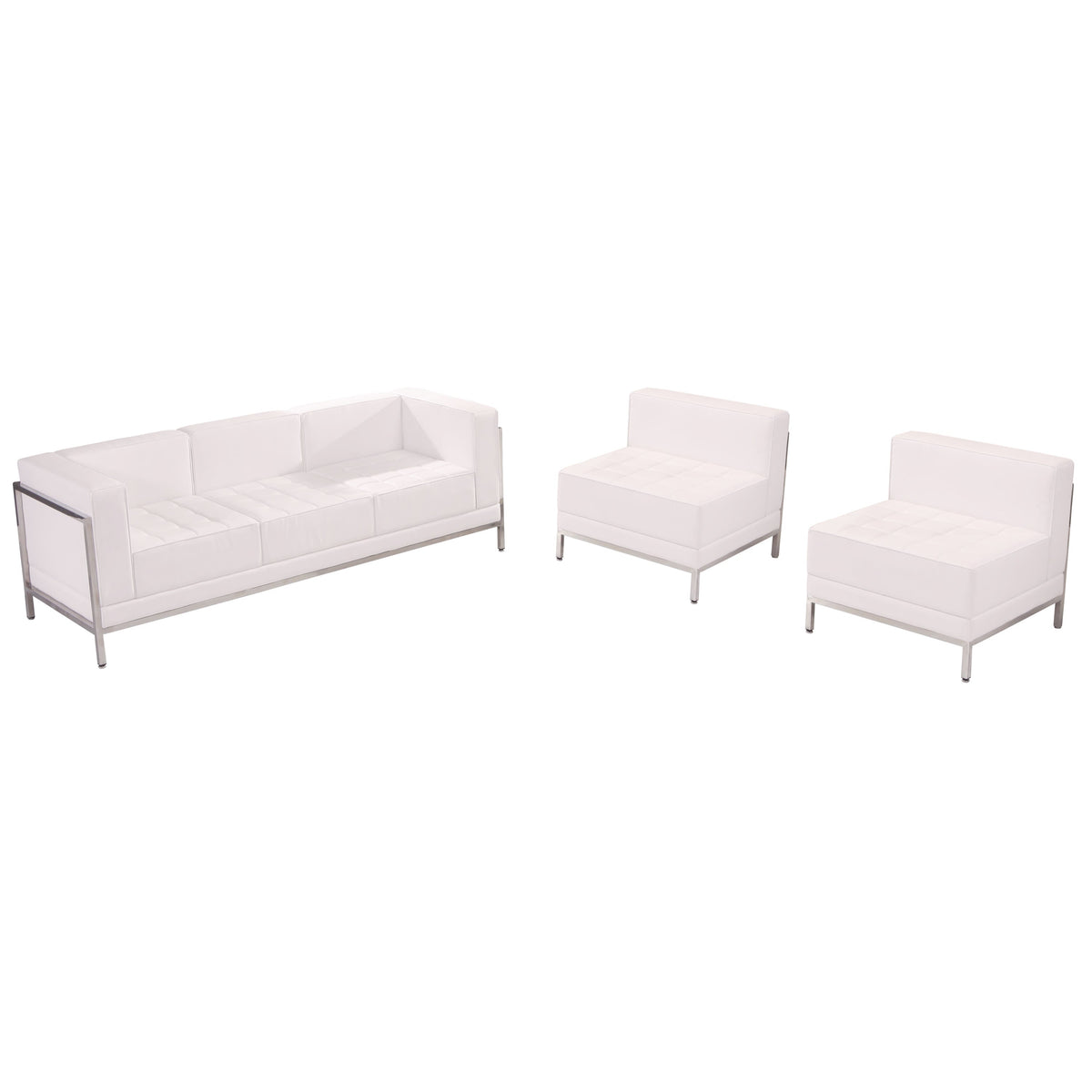 Melrose White |#| White LeatherSoft Modular Sofa & Chair Set with Taut Back and Seat
