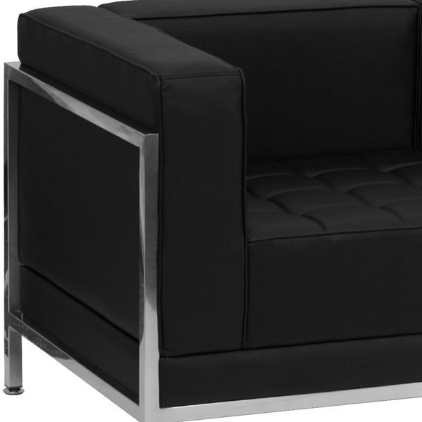 Black |#| Black LeatherSoft Modular Sofa & Chair Set with Taut Back and Seat