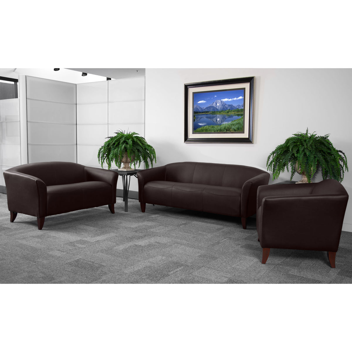 Brown |#| Brown LeatherSoft Chair with Cherry Wood Feet - Lobby or Guest Seating
