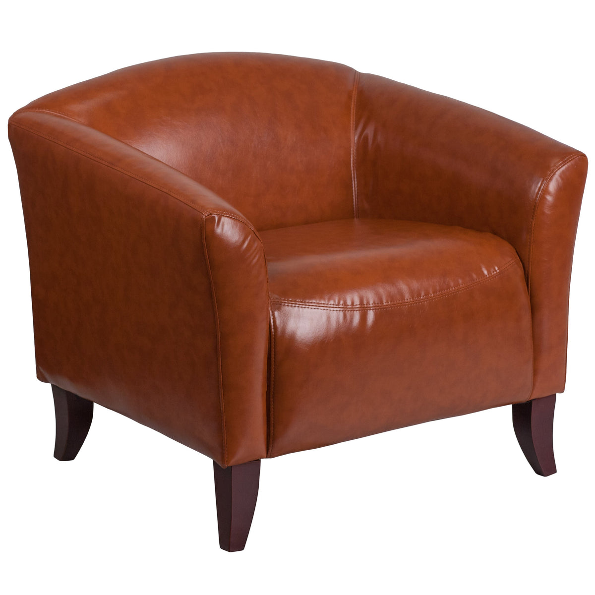 Cognac |#| Cognac LeatherSoft Chair with Cherry Wood Feet - Lobby & Guest Seating
