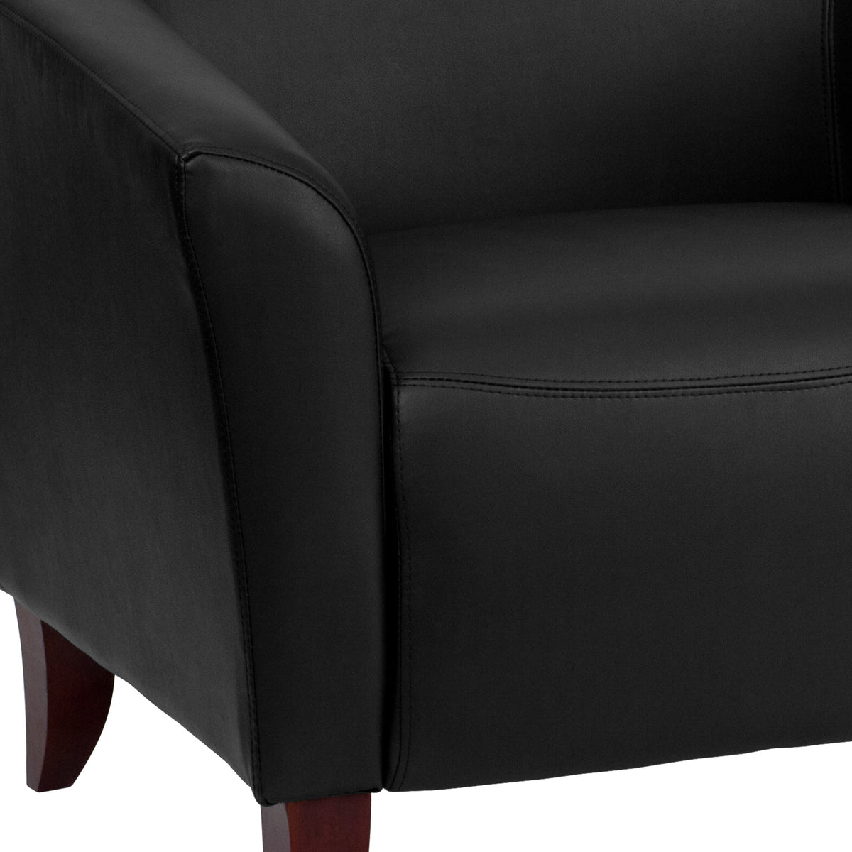 Black |#| Black LeatherSoft Chair with Cherry Wood Feet - Lobby or Guest Seating