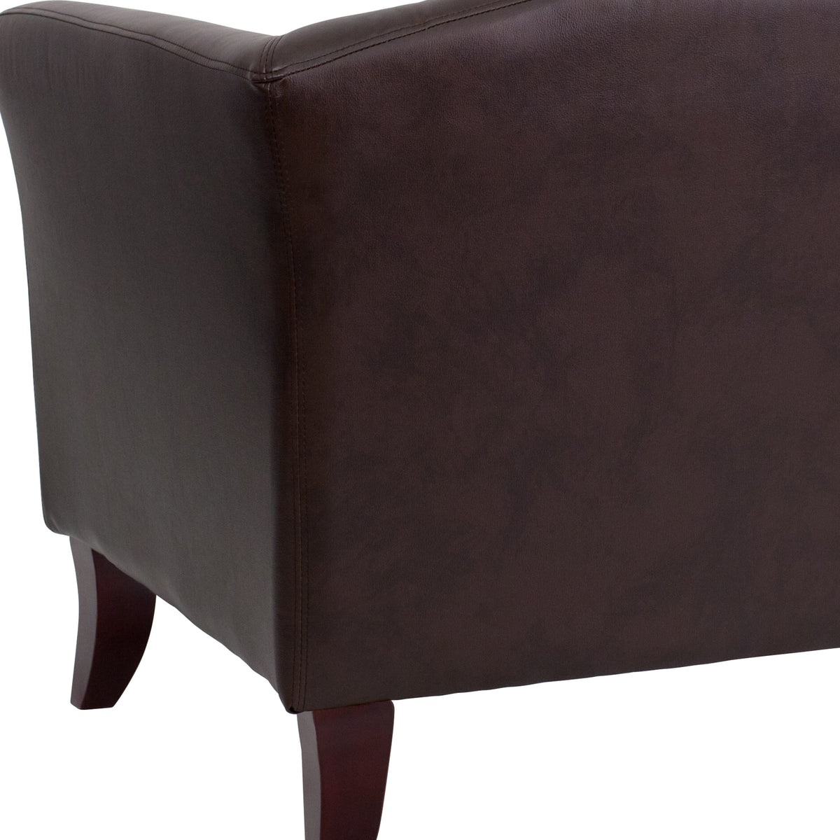 Brown |#| Brown LeatherSoft Loveseat w/Cherry Wood Feet - Reception or Home Office Seating