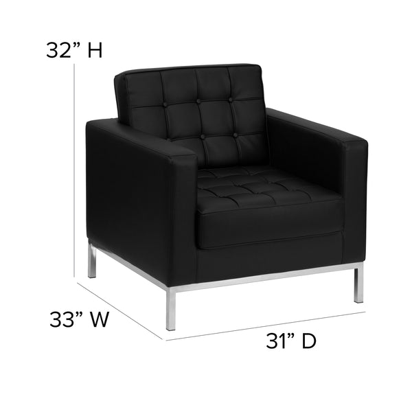 Black |#| Button Tufted Black LeatherSoft Chair with Integrated Stainless Steel Frame