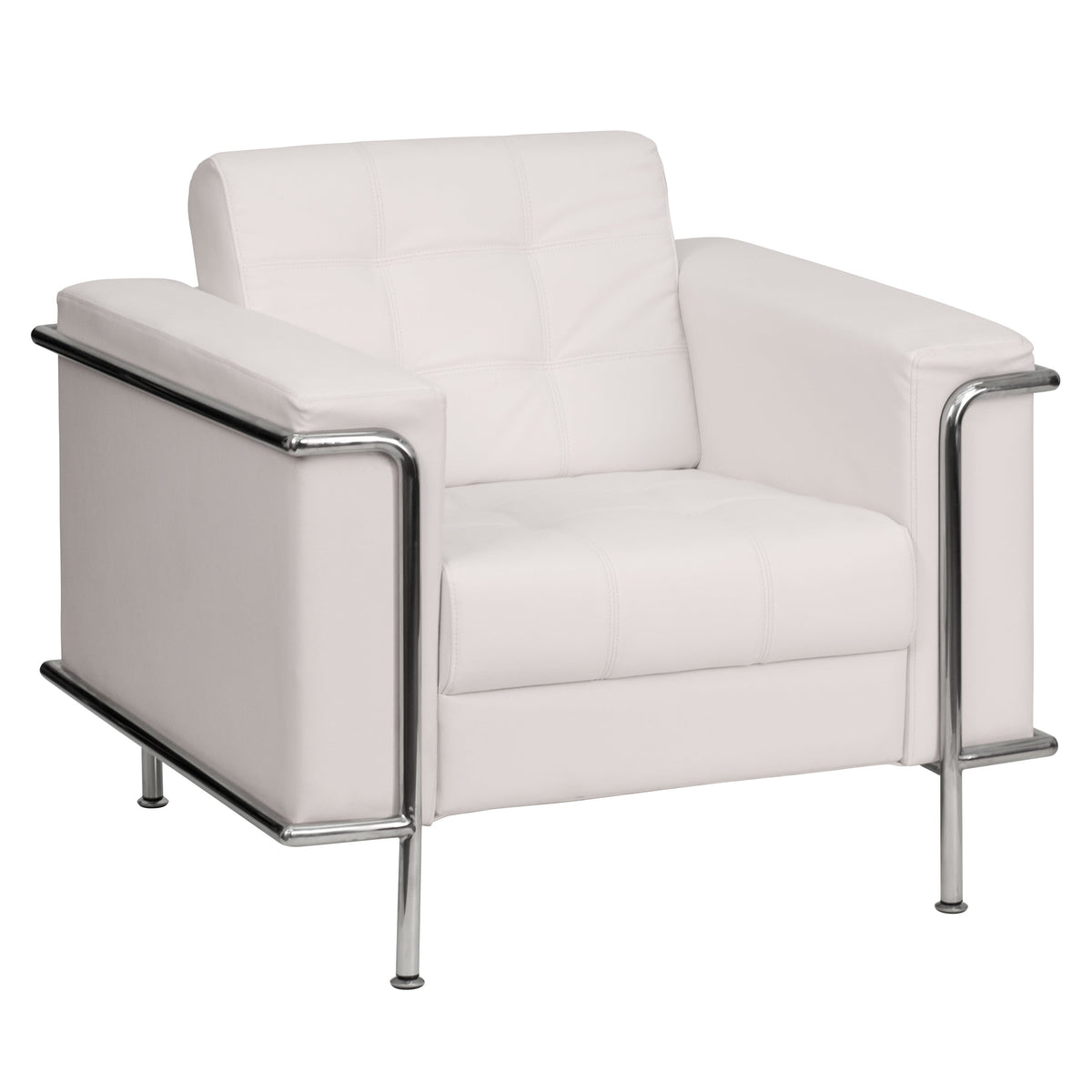 Melrose White |#| Contemporary White LeatherSoft Double Stitch Detail Chair w/Encasing Frame