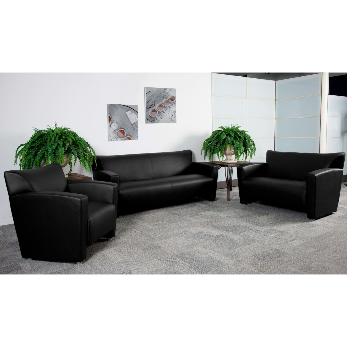 Black |#| Black LeatherSoft Loveseat w/ Extended Panel Arms - Reception & Lounge Seating