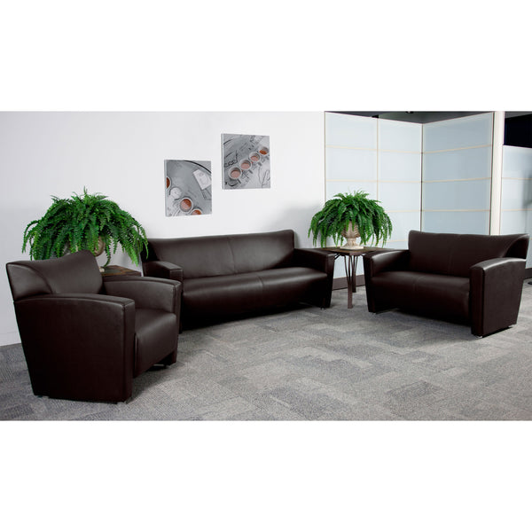 Brown |#| Reception Set in Brown with Extended Panel Arms - Hospitality or Lounge Seating