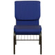Navy Blue Patterned Fabric/Gold Vein Frame |#| 18.5inchW Church Chair in Navy Blue Patterned Fabric w/ Book Rack - Gold Vein Frame